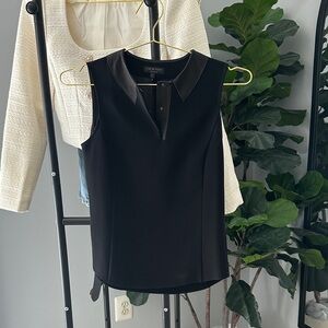 Rag & Bone Easy Becker Black Leather Trim Sleeveless Top